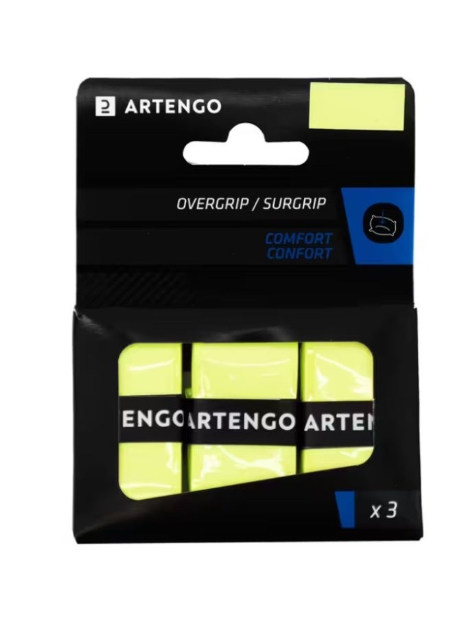 ARTENGO Premium Tennis Racket Overgrip 3-Pack – High-Absorbent, Non-Slip Comfort Grip Tape – Yellow – Sweat-Resistant Wrap for Tennis, Badminton, Squash & Pickleball - Image 1