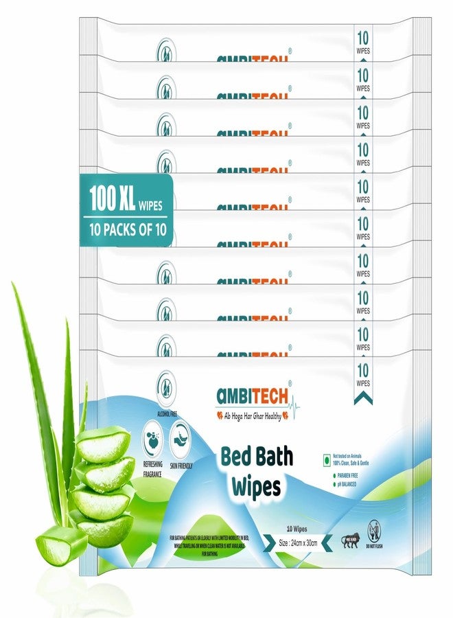 AmbiTech Soft Body Cleansing Wet Bed Bath Wipes for Adults | Body Sponging | Extra Large, 10 Wipes/Pack (Pack of 10), 100 Wipes, White, - Image 1