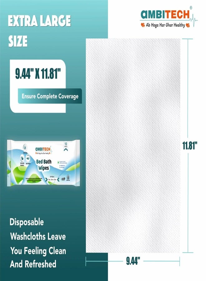 AmbiTech Soft Body Cleansing Wet Bed Bath Wipes for Adults | Body Sponging | Extra Large, 10 Wipes/Pack (Pack of 10), 100 Wipes, White, - Image 2