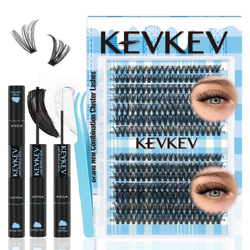 KevKev Lash Extension Kit 280Pcs Lash Clusters 40D+50D Eyelash Clusters Kit Individual Lashes With Lash Bond and Seal Tweezers For DIY Lashes (40D+50D,9-16mm) - Image 1