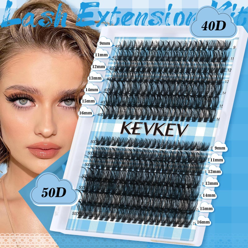 KevKev Lash Extension Kit 280Pcs Lash Clusters 40D+50D Eyelash Clusters Kit Individual Lashes With Lash Bond and Seal Tweezers For DIY Lashes (40D+50D,9-16mm) - Image 4