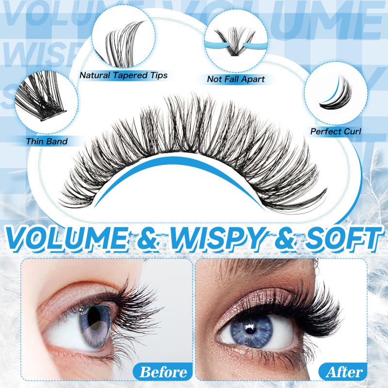 KevKev Lash Extension Kit 280Pcs Lash Clusters 40D+50D Eyelash Clusters Kit Individual Lashes With Lash Bond and Seal Tweezers For DIY Lashes (40D+50D,9-16mm) - Image 5