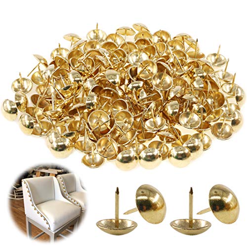 Keadic 200Pcs 3/4" (19mm) Antique Upholstery Tacks Furniture Nails Pins Assortment Kit for Upholstered Furniture Cork Board or DIY Projects - Gold - Image 1