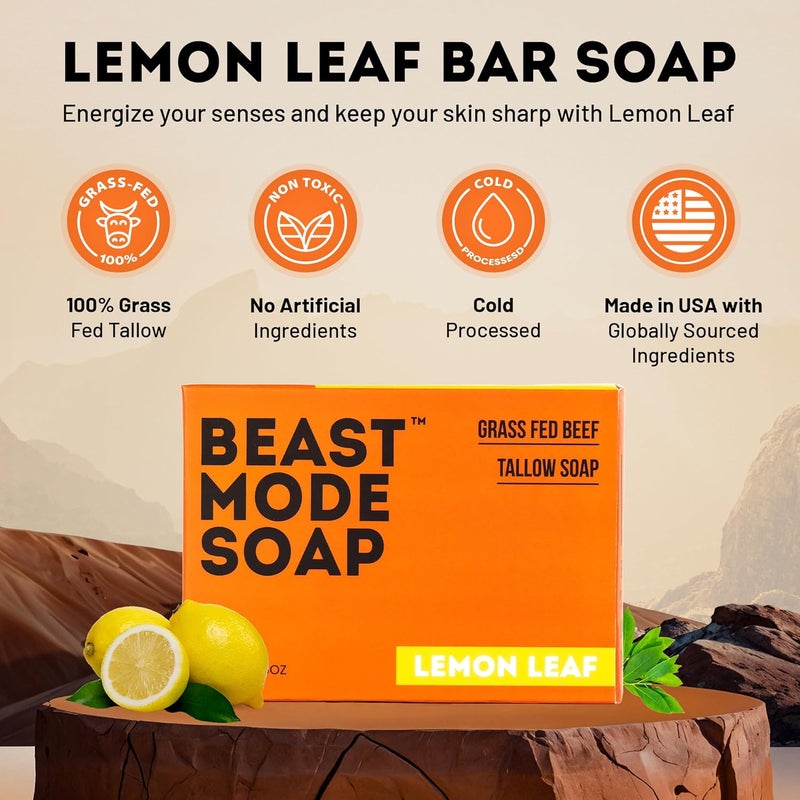 Beast Mode Soap صابون وضع الوحش للرجال برائحة ورق الليمون بار واحد صابون طبيعي مصنوع من شحم العشب الطازج رائحة منعشة مصنوع يدويًا غير سام - Image 2