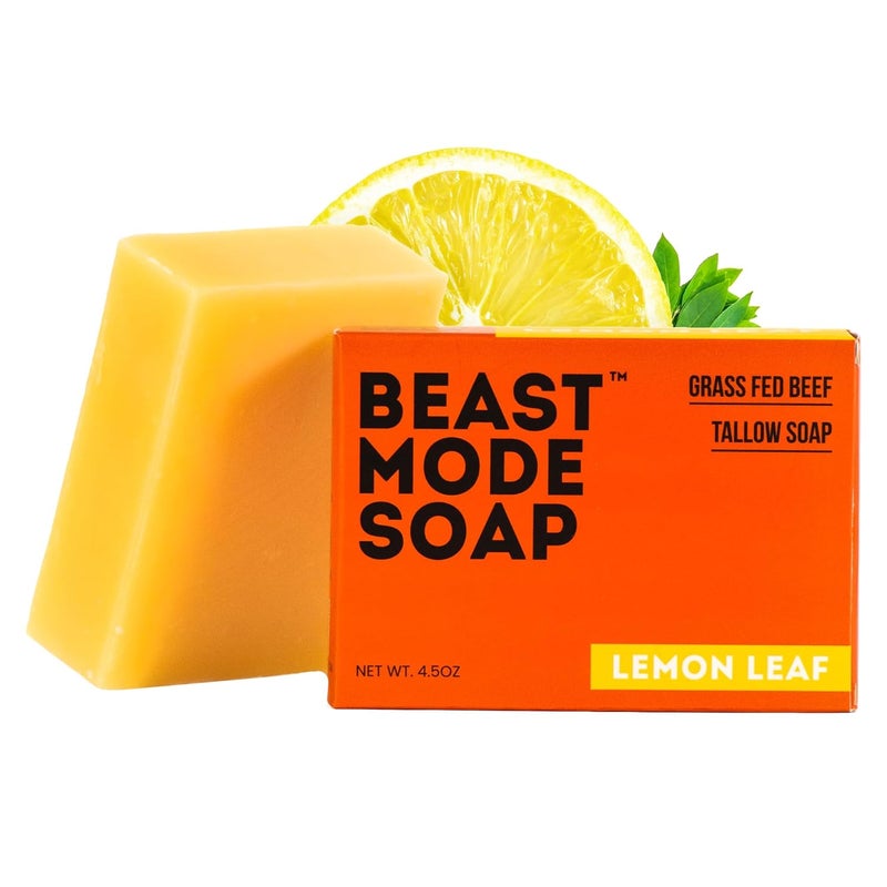 Beast Mode Soap صابون وضع الوحش للرجال برائحة ورق الليمون بار واحد صابون طبيعي مصنوع من شحم العشب الطازج رائحة منعشة مصنوع يدويًا غير سام - Image 1