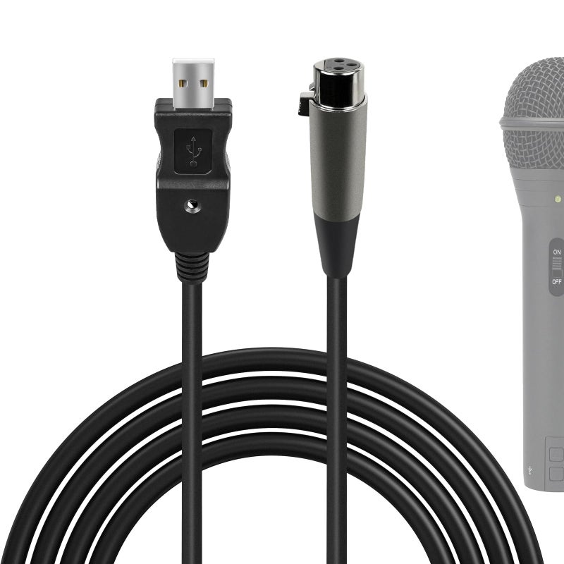 GEEKRIA for Creators USB to XLR Female Microphone Cable 10 ft 3 M Compatible with Fifine K688 AmpliGame AM8 Shure MV7 Samson Technologies Q2U Rode PodMic Balanced Mic Cord Black - Image 2