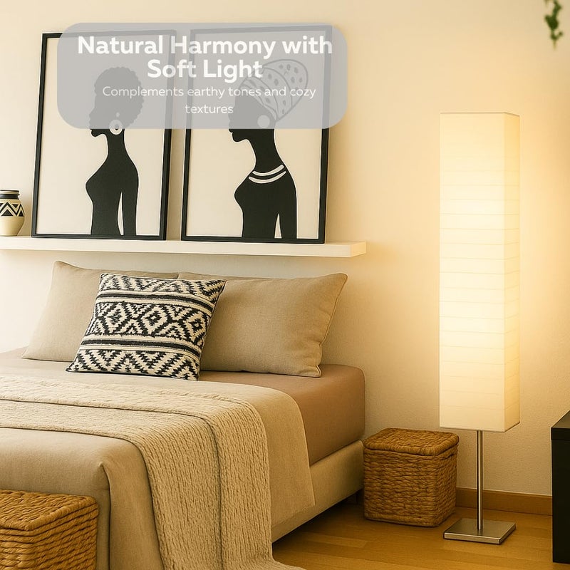 LIGHTACCENTS Honors Paper Floor Lamp 59-Inches Tall â€“ Japanese Style Standing Lamp with Chrome Base and White Paper Shade, On/Off Foot Switch, Floor Lamp for Living Room & Bedroom - Image 5