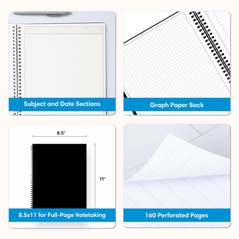 Blue Sky Notes Professional Notebook, 5.5" x 8.5" Journal, 4 Pack, Gray, Flexible Cover, Durable Twin-Wire Binding, 150+ Lined and Perforated Notes Pages, Undated, Office and School - Image 3