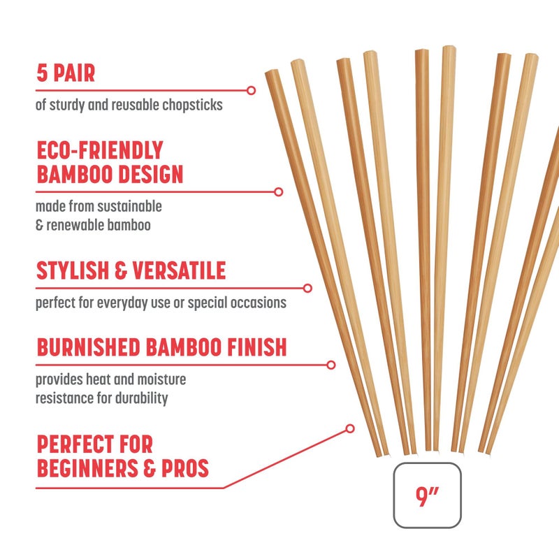 Joyce Chen Reusable Burnished Bamboo Chopsticks Set, 5 Pair - Image 2
