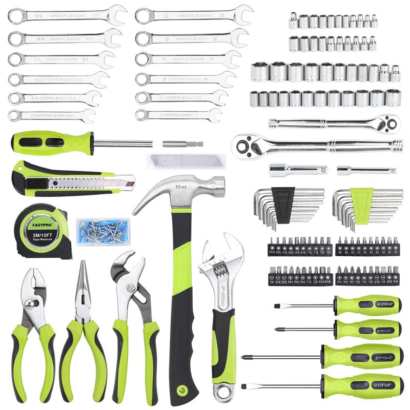 FASTPRO 225-Piece Household Tool Set, SAE & Metric Mechanics Hand Tool Set with Toolbox, Home/Auto Repairing Tool Kit for DIY, Home Maintenance and Car Repairing, Green - Image 4