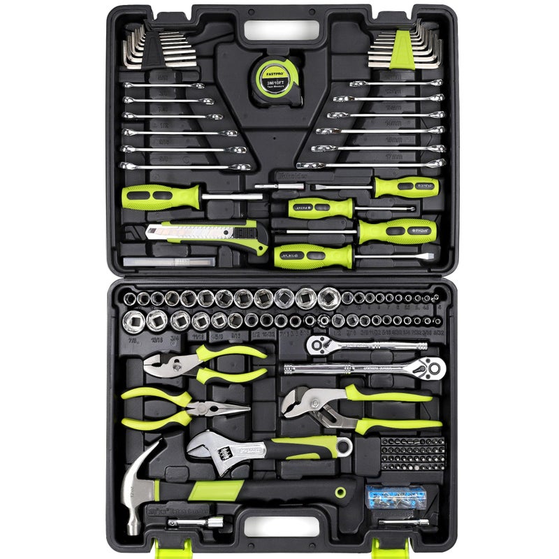 FASTPRO 225-Piece Household Tool Set, SAE & Metric Mechanics Hand Tool Set with Toolbox, Home/Auto Repairing Tool Kit for DIY, Home Maintenance and Car Repairing, Green - Image 1