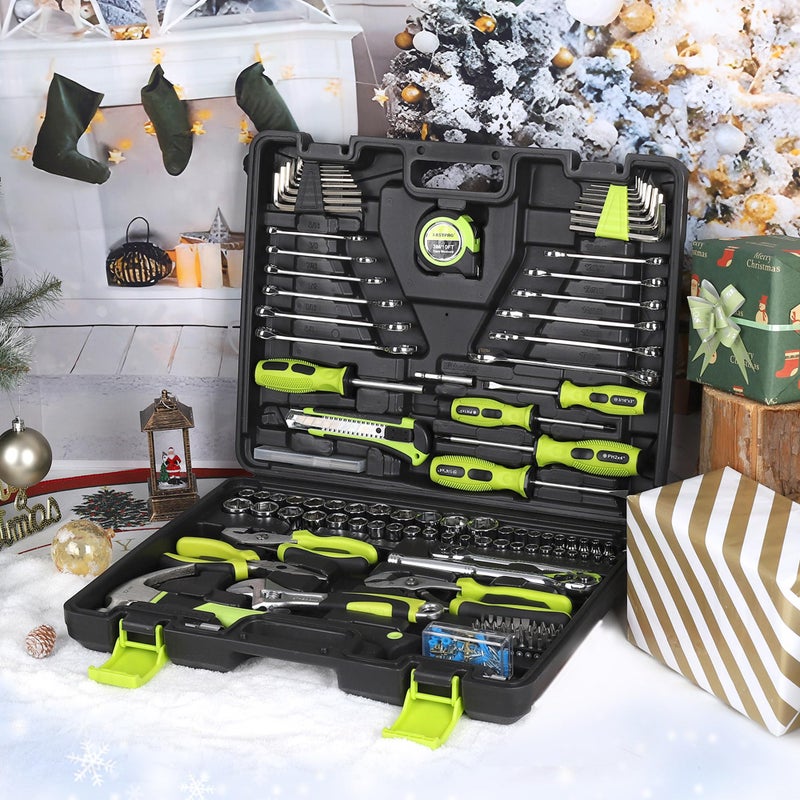 FASTPRO 225-Piece Household Tool Set, SAE & Metric Mechanics Hand Tool Set with Toolbox, Home/Auto Repairing Tool Kit for DIY, Home Maintenance and Car Repairing, Green - Image 2