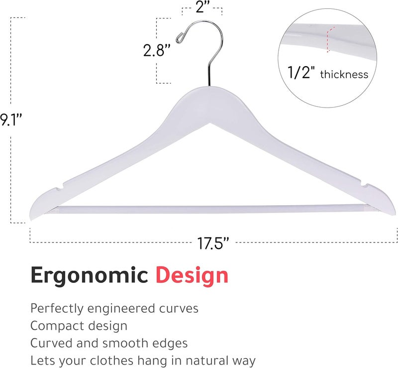 Quality Hangers شماعات بدلات خشبية عالية الجودة مع شريط بنطلون غير قابل للانزلاق، 20 قطعة، شماعة معطف خشبية صلبة بلمسة نهائية ناعمة مع خطاف دوار، شماعات للجاكيت والبنطلون والفساتين (أبيض، 20) - Image 4