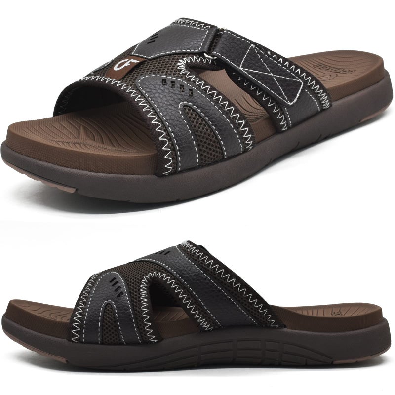 COFACE Mens Sport Recovery Sandals Plantar Fasciitis Soft Cushion Lightweight Orthotic Slides for Men Brown Size 10 - Image 1