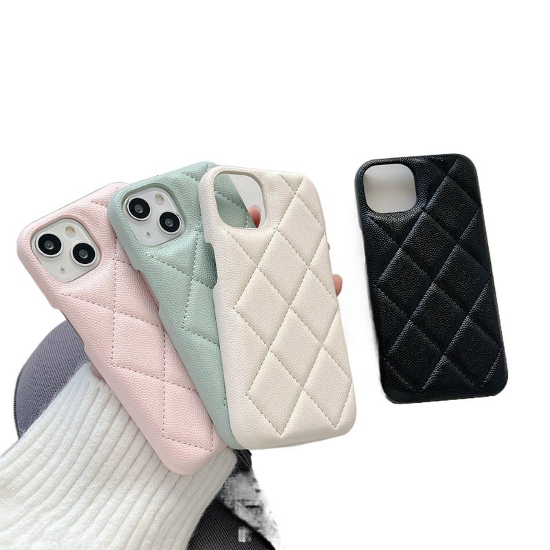 Protective Case | White | Leather Texture | Checkered Pattern | Anti-Slip Grip | Shockproof Cover for iPhone 12 Pro Max - Image 2