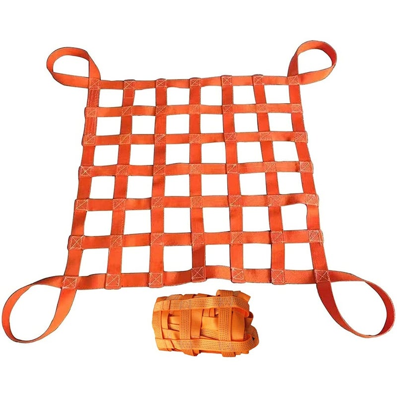 Flat Nylon Sling Hoisting Net Loading and Unloading Heavy Objects 10cm Square Mesh Tear Resistance for Construction Rigging Moving Towing Hoisting Work Gear Safety Lifting Net Straps