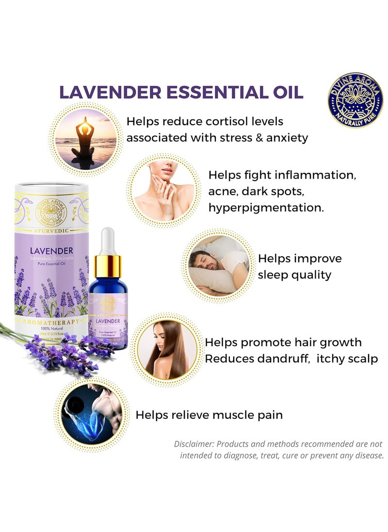 DIVINE AROMA - Divine Aroma Aromatherapy Combo Aroma diffuser funnel type Lavender Essential Oil 10 ml 100 Natural Pure - Image 1