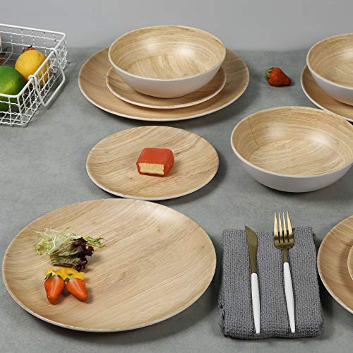 Webbylee Melamine Dinnerware Set - 12pcs dinnerware set Indoor and Outdoor use, Bamboo Pattern Dishes Dinnerware Set for 4,Dishwasher Safe (Wood Grain) - Image 5