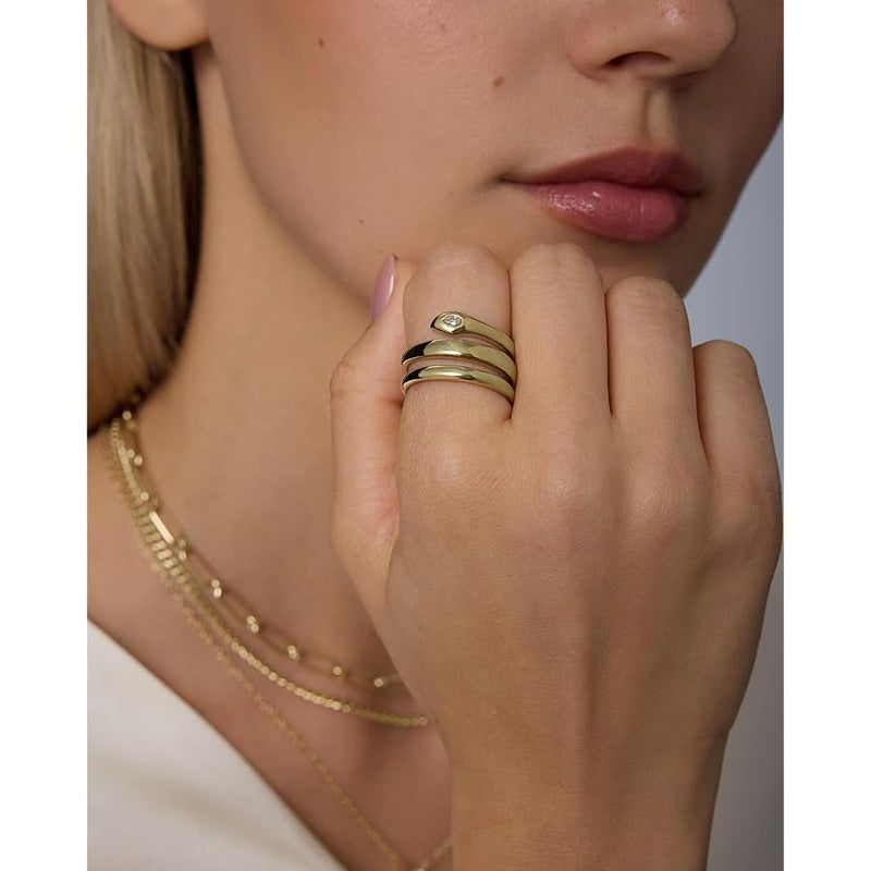 PAVOI Waterproof Open Wrap Ring for Women - 14K Gold Plated Snake Gold Band with Cubic Zirconia - Double Open Wrap Around Rings - Stainless Steel Trendy Summer Jewelry - Image 2