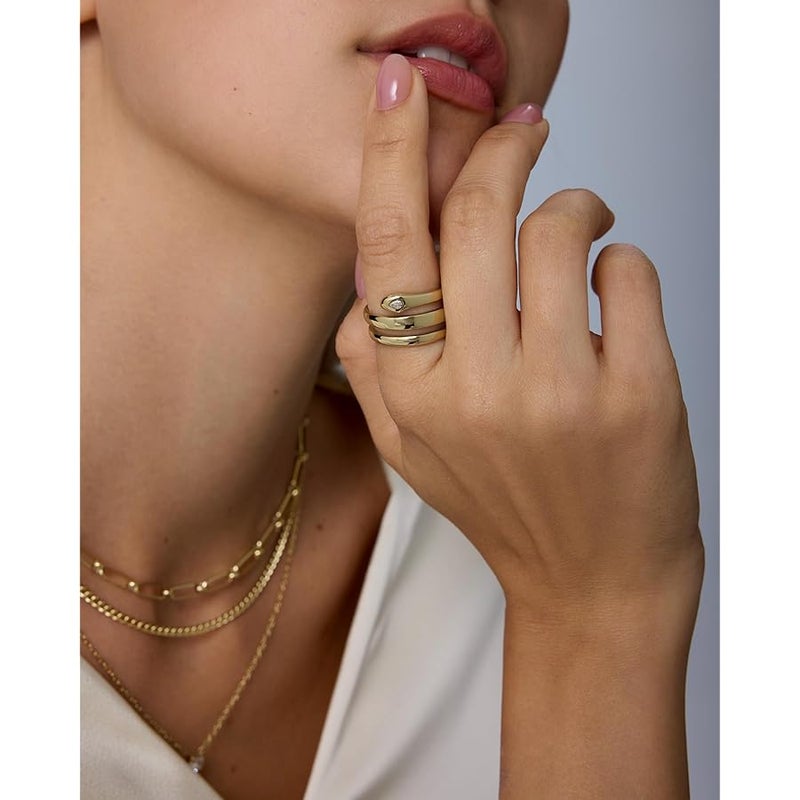 PAVOI Waterproof Open Wrap Ring for Women - 14K Gold Plated Snake Gold Band with Cubic Zirconia - Double Open Wrap Around Rings - Stainless Steel Trendy Summer Jewelry - Image 3