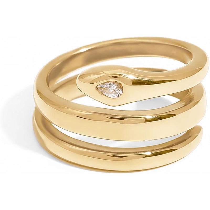 PAVOI Waterproof Open Wrap Ring for Women - 14K Gold Plated Snake Gold Band with Cubic Zirconia - Double Open Wrap Around Rings - Stainless Steel Trendy Summer Jewelry - Image 1