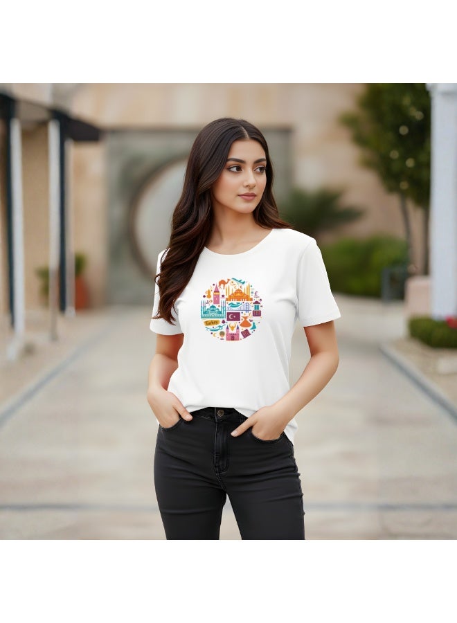 تي شيرت نسائي تركي للبالغين - تي شيرت قطني بأكمام قصيرة ورقبة دائرية - هدية رائعة للمسافرين بتصميم تركي ممتع - تي شيرت ناعم ومريح - Image 3