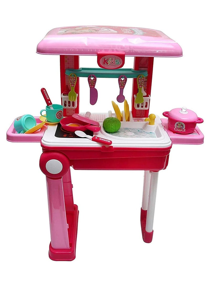 Little Portable Kids Kitchen Set - 2-in-1 Pretend Play Set with Wheeled Travel Bag - Image 2