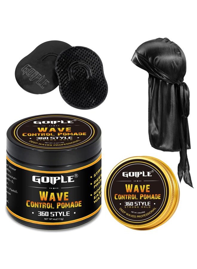 Goiple Natural Wave Pomade for Men Strong Hold, Easy Wash 360 Wave Training Hair Cream, Waves Grease for Men Promotes Layered Waves, Moisture, Control and Silky Shine (with Travel Size) - Image 1
