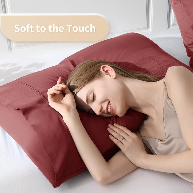 Parkdeny Standard Pillowcases  Cooling Viscose from Bamboo Pillow Covers with Envelope Closure  Soft Moisture-Wicking for Hot Sleepers  Hair and Skin-Friendly  Burgundy  2 Pack - Image 3