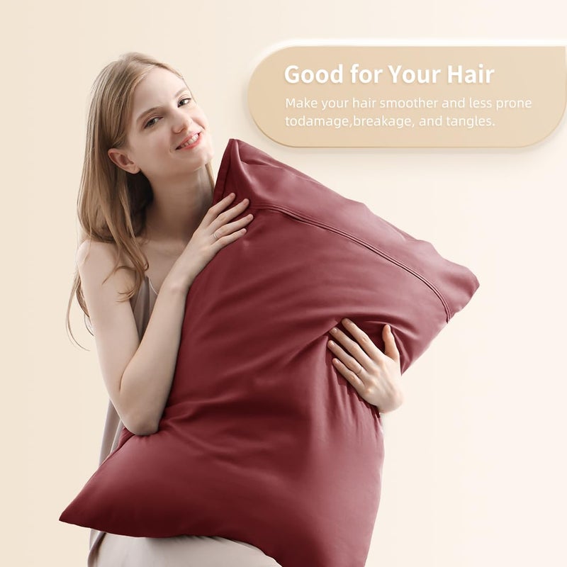 Parkdeny Standard Pillowcases  Cooling Viscose from Bamboo Pillow Covers with Envelope Closure  Soft Moisture-Wicking for Hot Sleepers  Hair and Skin-Friendly  Burgundy  2 Pack - Image 2