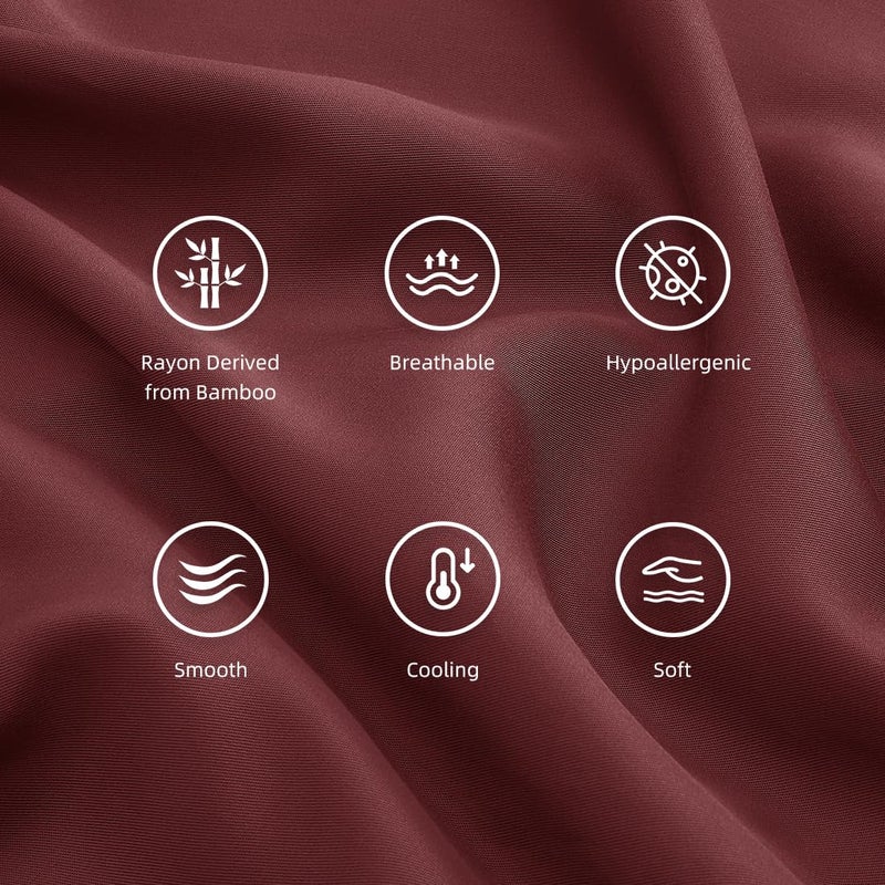 Parkdeny Standard Pillowcases  Cooling Viscose from Bamboo Pillow Covers with Envelope Closure  Soft Moisture-Wicking for Hot Sleepers  Hair and Skin-Friendly  Burgundy  2 Pack - Image 5