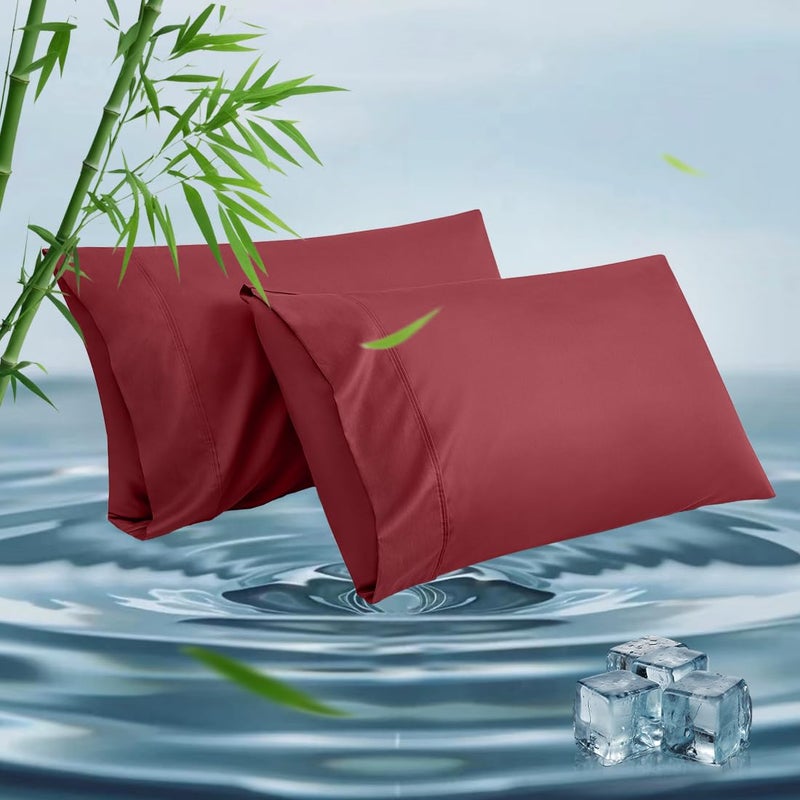 Parkdeny Standard Pillowcases  Cooling Viscose from Bamboo Pillow Covers with Envelope Closure  Soft Moisture-Wicking for Hot Sleepers  Hair and Skin-Friendly  Burgundy  2 Pack - Image 1
