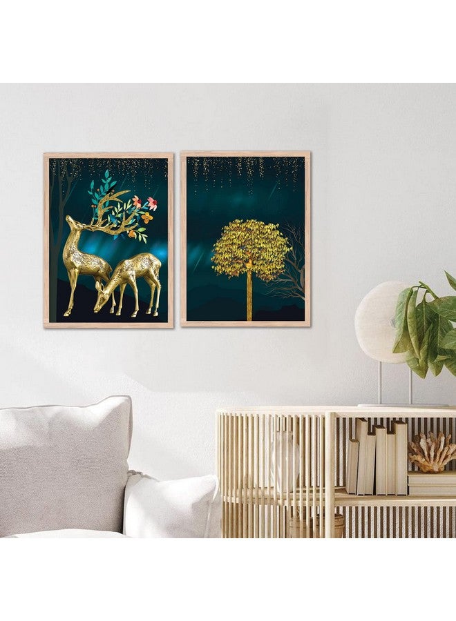 walllane - Beige Colour Art Painting For Living Room Bedroom Office | Deer Painting With Frame | Painting For Wall Decoration (10 Inch x 13 Inch) Set 2 Cate- 04 - Image 2