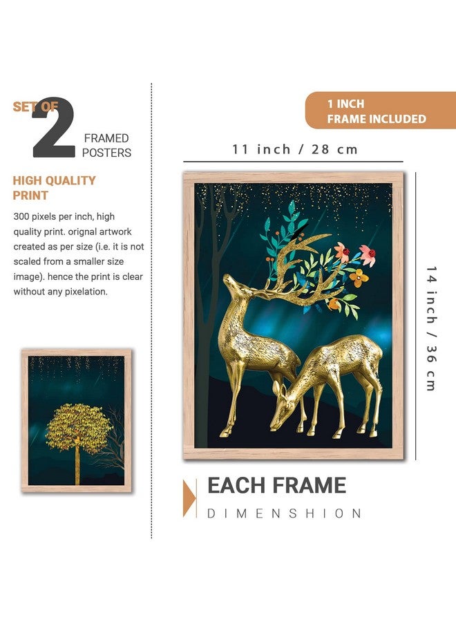 walllane - Beige Colour Art Painting For Living Room Bedroom Office | Deer Painting With Frame | Painting For Wall Decoration (10 Inch x 13 Inch) Set 2 Cate- 04 - Image 3