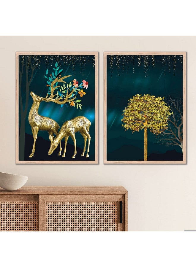 walllane - Beige Colour Art Painting For Living Room Bedroom Office | Deer Painting With Frame | Painting For Wall Decoration (10 Inch x 13 Inch) Set 2 Cate- 04 - Image 1