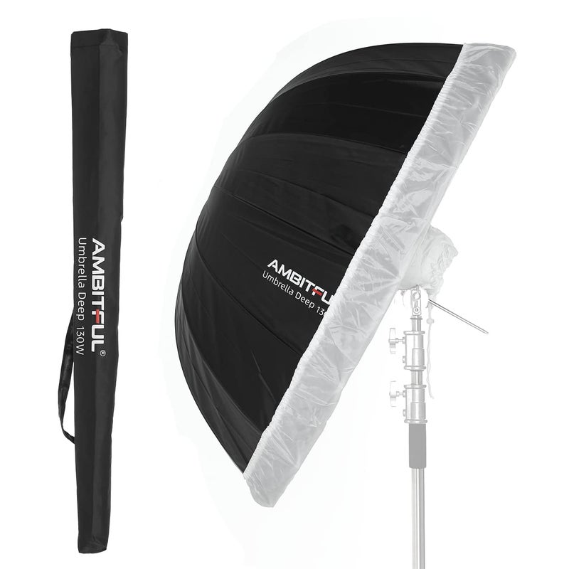 AMBITFUL Parabolic Umbrella UB-130W 41in Parabolic Silver Black Reflective Umbrella Studio Light Umbrella with Diffuser Cover Cloth (130W) - Image 1