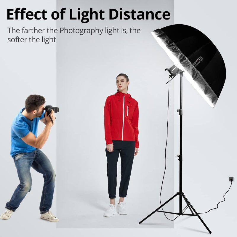 AMBITFUL Parabolic Umbrella UB-130W 41in Parabolic Silver Black Reflective Umbrella Studio Light Umbrella with Diffuser Cover Cloth (130W) - Image 2