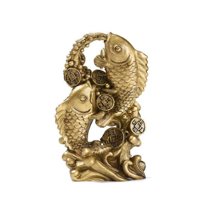 Resin Money Fish with Waves Statue Feng Shui Wealth Carp Good Fortune Lucky Figurine Home Office Shop Decoration TQGJBS90