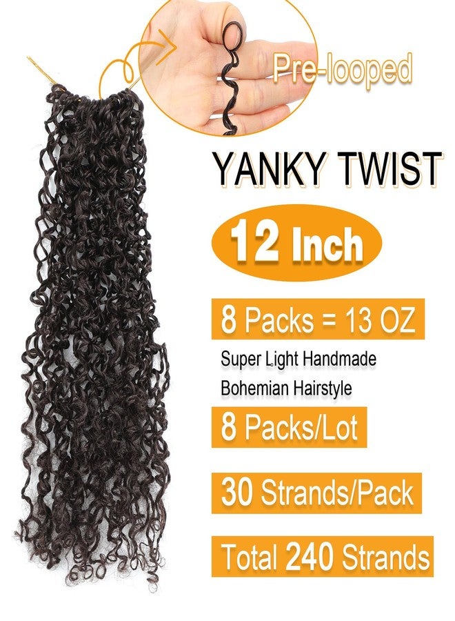 Aksice Pre-looped Yanky Twist Crochet Hair 12 Inch 8 Packs Bohemian Passion Twist Spring Mini Twist Crochet Hair for Black Women Boho Crochet Braids Synthetic (4#) - Image 2