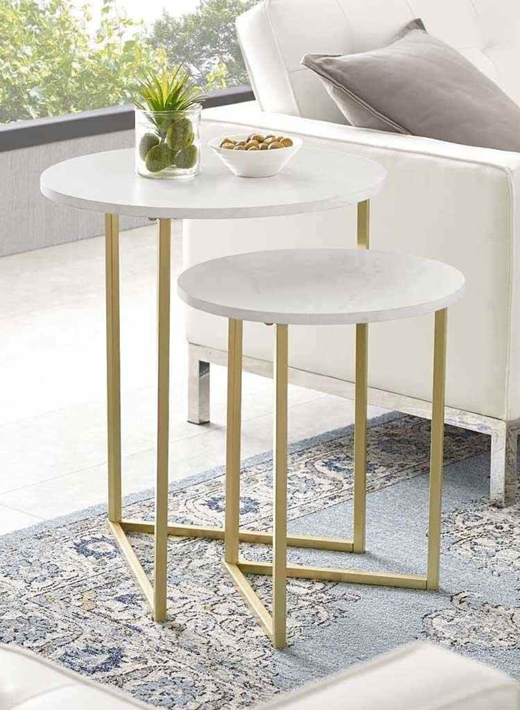 طقم ترابيزه جانبيه هيكل ستيل ذهبى وسطح رخام