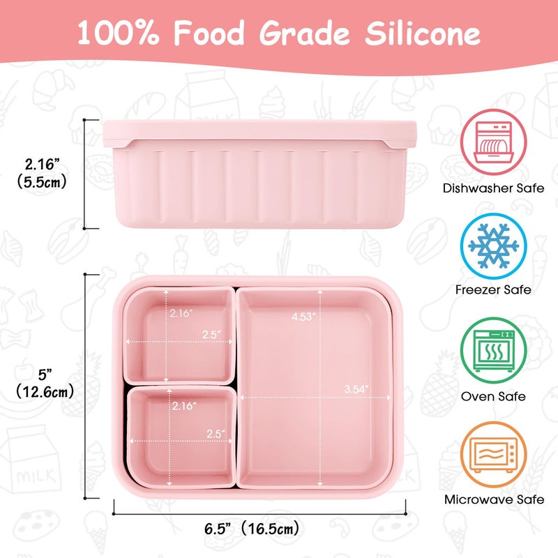 Oyrlize Bento Lunch Box for Kids-Reusable Silicone Kids Bento Box Lunch Container Leakproof Lunchbox Meal Prep Food Storage Containers with 3 Removable Compartmentsâ€“Dishwasher Safe/BPA Free/Portion Control - Image 2