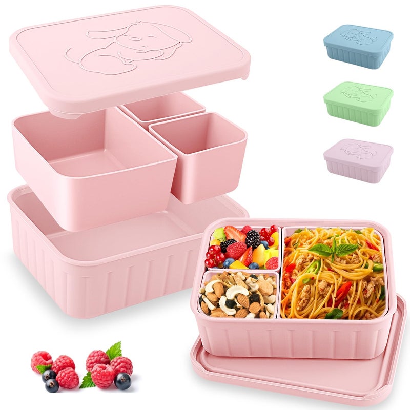 Oyrlize Bento Lunch Box for Kids-Reusable Silicone Kids Bento Box Lunch Container Leakproof Lunchbox Meal Prep Food Storage Containers with 3 Removable Compartmentsâ€“Dishwasher Safe/BPA Free/Portion Control - Image 1