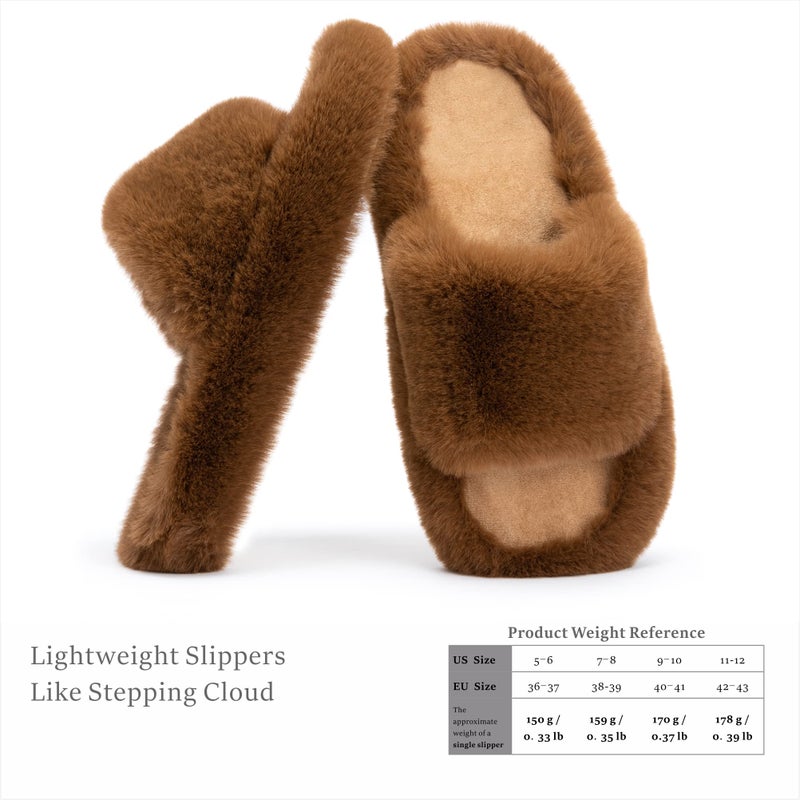 Chantomoo Women's Slippers Memory Foam House Bedroom Slippers for Women Fuzzy Plush Comfy Faux Fur Lined Slide Shoes Anti-Skid Sole Trendy Gift Slippers Dark Brown Size7 8 6.5 - Image 3