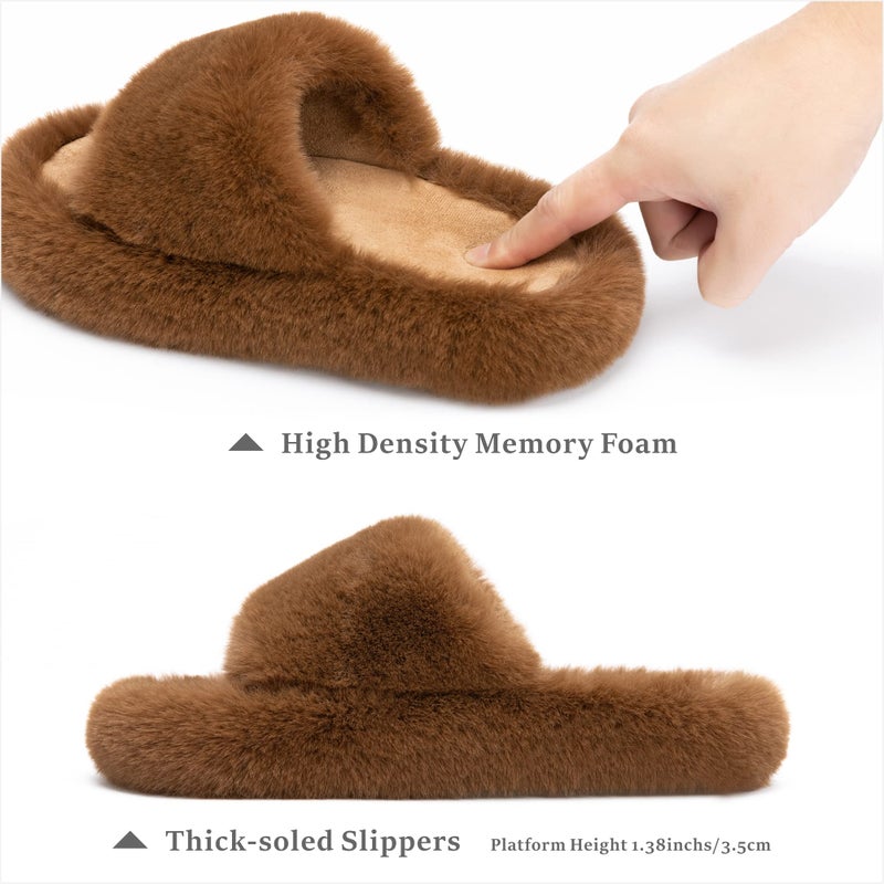 Chantomoo Women's Slippers Memory Foam House Bedroom Slippers for Women Fuzzy Plush Comfy Faux Fur Lined Slide Shoes Anti-Skid Sole Trendy Gift Slippers Dark Brown Size7 8 6.5 - Image 2