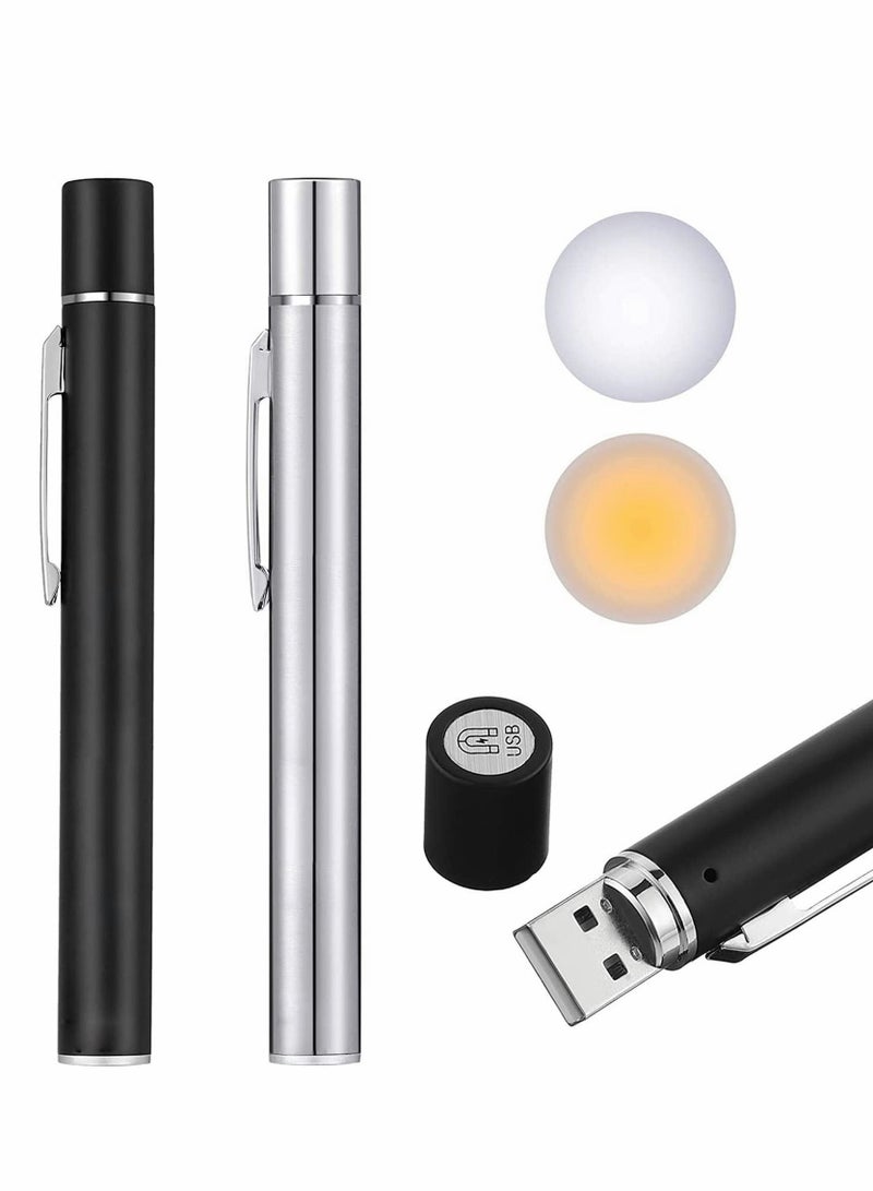 SYOSI Pen Torch Reusable, 2 PCS Diagnostic Medical Penlight USB Rechargeable LED Pen Ligh for Nurses Students Doctors, Mini Flashlight with 2 LED Sources, Magnetic Cap, Pocket Clip  - Image 2