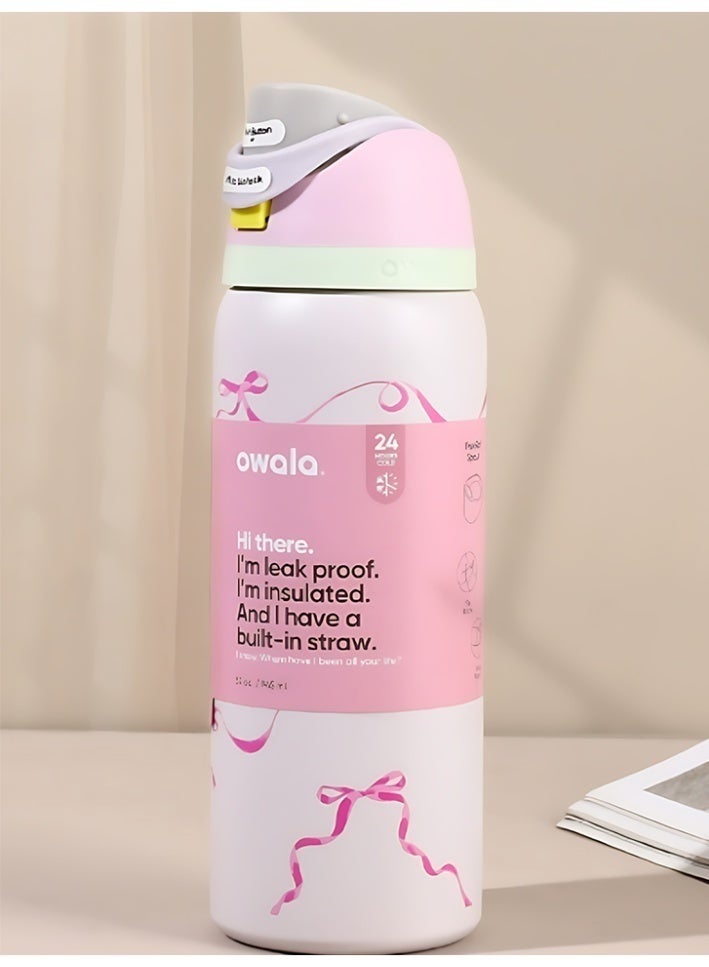 Owala FreeSip Double Insulated Stainless Steel Water Bottle | With Straw | BPA-Free | Sports Water Bottle | 32 oz | 1-Pack (Pink Ribbon)
