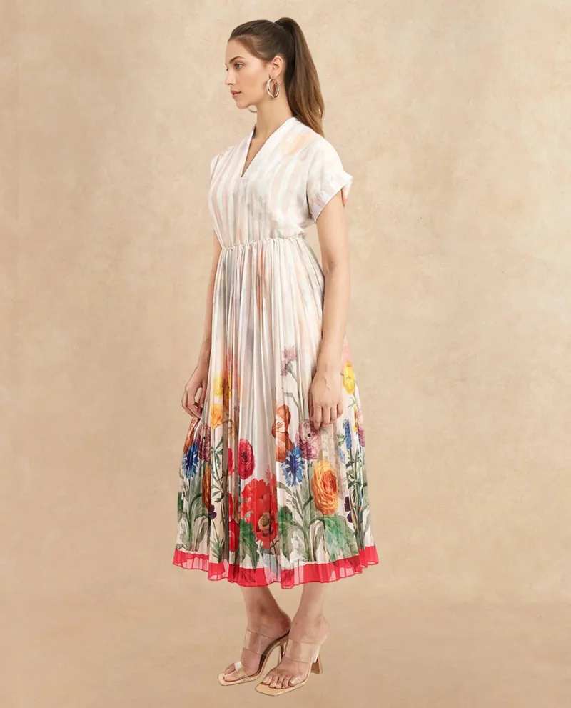 Rareism Women's Floral Flare Midi Dress