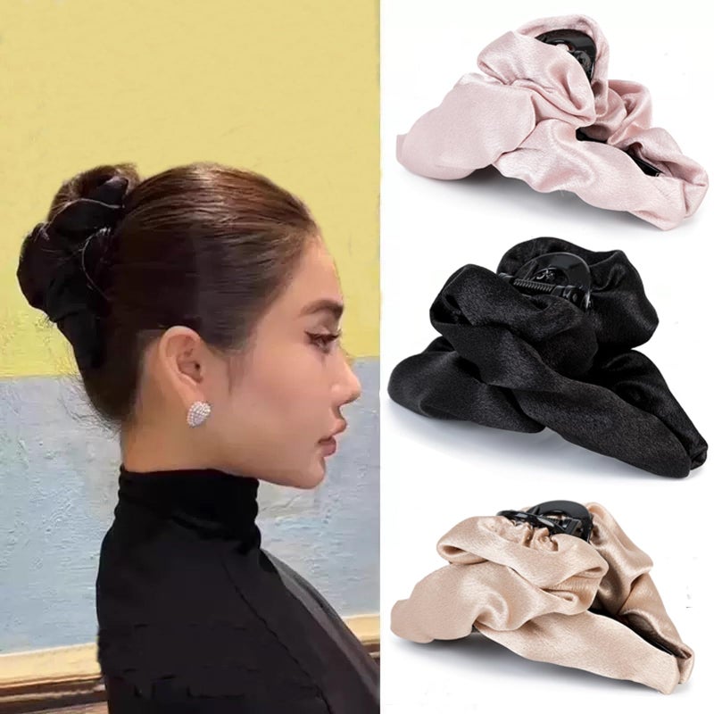 Agirlvct Silk Hair Clip for Women,Hair Claw Clips High Cranial Crest,4.7â€ Large Banana Jaw Clip Strong Hold, Hair Barrettes Accessories Birthday Wedding Valentine's Day Gift for Girls Thick (3PCS) - Image 1