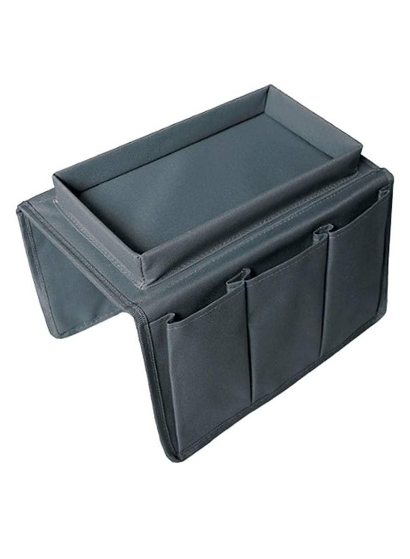 LAMAY Sofa Armrest Organizer with Cup Holder Tray Chair Arm TV Remote Holder for Recliner Couch Armchair Caddy Bedside Storage Pockets Bag,grey - Image 1