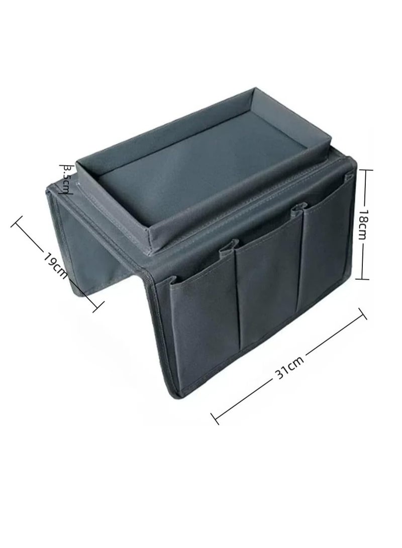 LAMAY Sofa Armrest Organizer with Cup Holder Tray Chair Arm TV Remote Holder for Recliner Couch Armchair Caddy Bedside Storage Pockets Bag,grey - Image 2